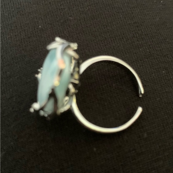Genuine Larimar stone ring in eclectic setting - adjustable band rhodium dipped - Picture 4 of 7